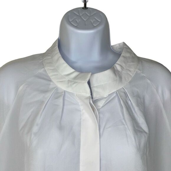 Alpha Studio M/L Button Front Blouse White Crepe Sheer Long Sleeve NWT Oversized - Picture 3 of 13